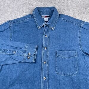 Vintage Jerzees Denim Shirt Mens XL Blue Jean Button Down Workwear Casual
